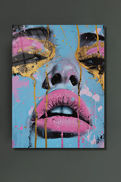 glassartdesign Blue Pink Woman Face Glass Painting-Pictură de artă abstractă-...