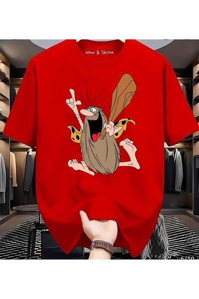 New Shine Captain Caveman Printed Large Size Oversize T-Shirt