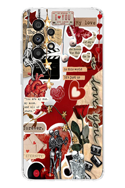 moonset Samsung Galaxy A52 Uyumlu Kolaj Tasarımlı Baskılı Şeffaf Telefon Kılıfı