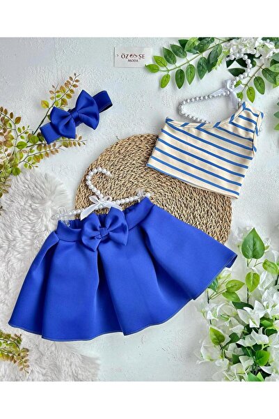 ÖZSEMODA Striped Crop Scuba Skirt Double Set