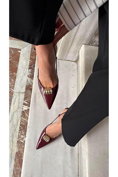 Eataly Shoes Burgundy Women's Heeled Shoes with Metallic Detail