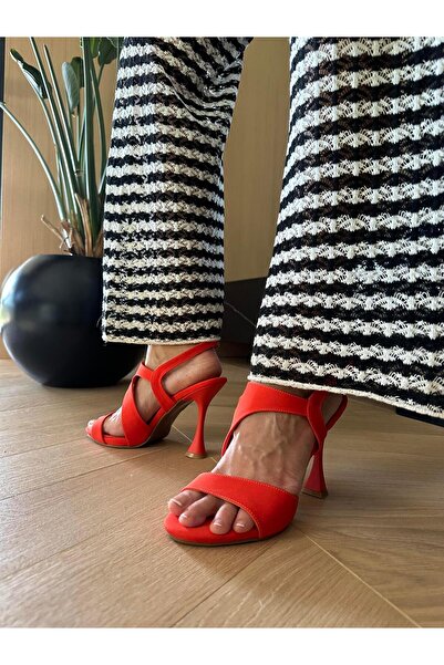 Eataly Shoes 241-801 حذاء بكعب نسائي برتقالي من Zara بحزام الكاحل