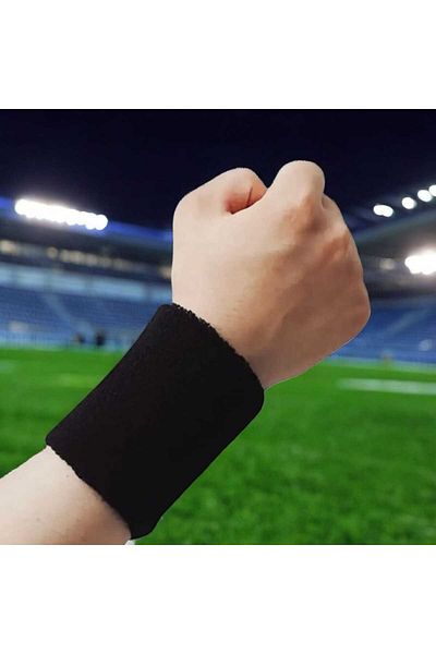 HAYEL 6 Pairs Black Unisex Terry Wristband Sweatband Fiitness Athlete Wristbands Cotton