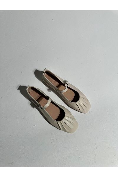 Eataly Shoes Balerini din piele Mathilda bej cu șnur