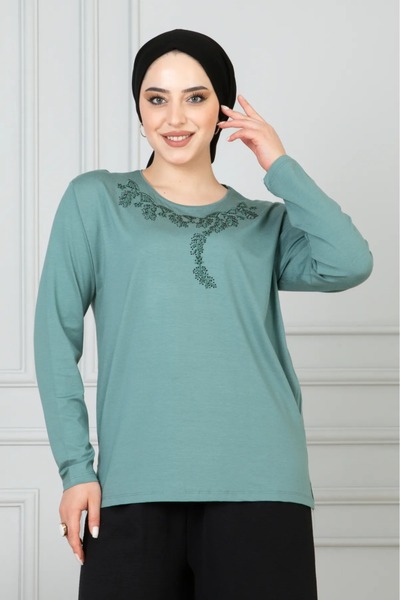 Nacar Kafın likralı taş işlemeli anne penye bluz