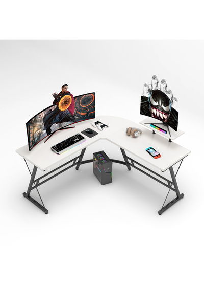 ALMUFARREJ طاولة قيمنق على شكل حرف L، مكتب ألعاب منزلي، محطة عمل للكتابة، أبي...