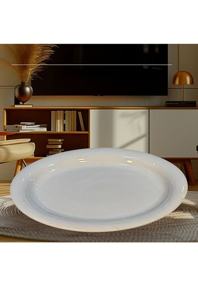 kitchenboost Grande Porcelain Boat Plate - Large Size Medium Boat Presentation Plate 38,5X30 Cm. Boat Plate
