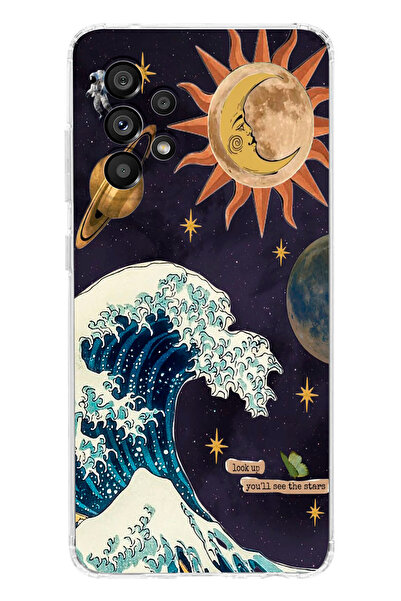 moonset Samsung Galaxy A33 Uyumlu Dalga ve Güneş Tasarımlı Baskılı Şeffaf Tel...