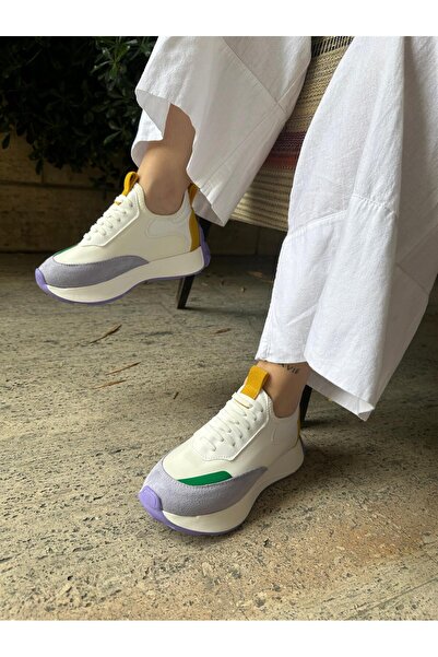 Eataly Shoes 207-296 Λιλά Λευκό Λαστιχένιο Λεπτομερές Γυναικείο Αθλητικό