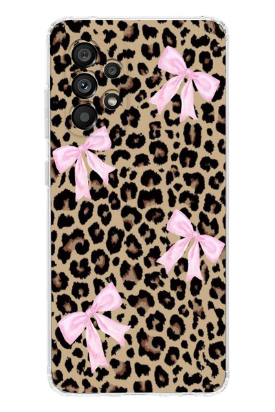 moonset Samsung Galaxy A32 Uyumlu Leopar ve Fiyonk Tasarımlı Baskılı Şeffaf T...