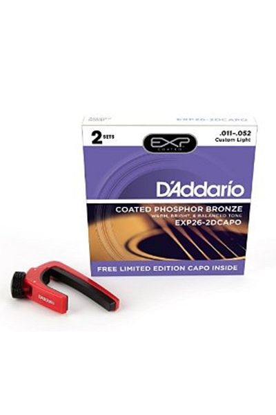 Daddario Exp26-2Dcapo Acoustic Guitar String Set, 2 Sets, 11-52, Coated Phosphor Bronze