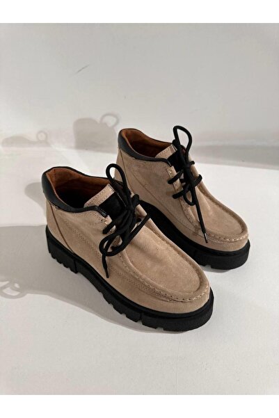 Eataly Shoes Berlin Bej Süet Bağcıklı Kadın Bot