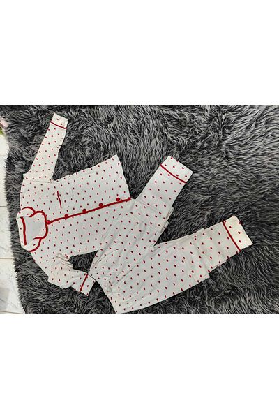 butaelle butik Women's Cotton Knitted Pajama Suit with Heart