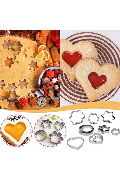 Store 12 Parçalı Kurabiye Kalıbı (Kalp, Çiçek, Yıldız ve Daire) Seti