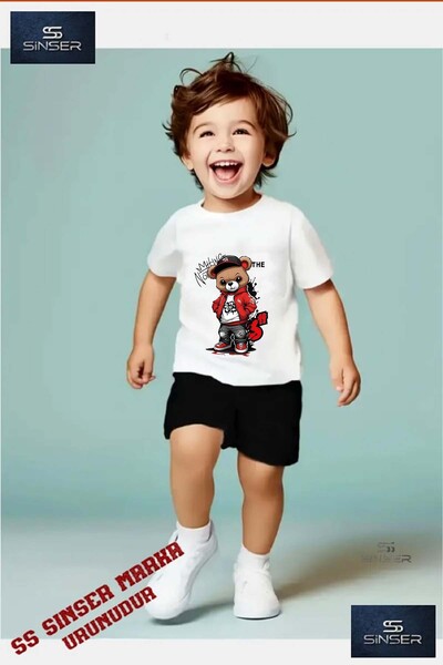 SS SİNSER Παιδικό μπλουζάκι με στάμπα "BEAR WITH RED COAT WRITTEN" με λαιμόκο...
