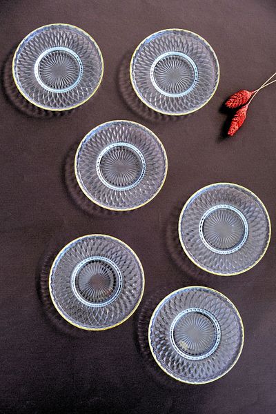 tabakevi Plate House Gold Gilded Glass Tea Plate 12cm 6 Pcs 2494