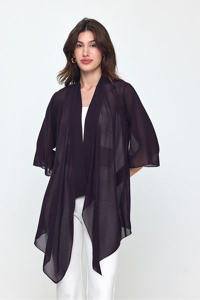 Laranor Plum Shawl Collar Three Quarter Sleeve Chiffon Kimono - Cardigan - Beachwear 25L8034
