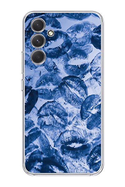 moonset Samsung Galaxy A55 Uyumlu Mavi Dudaklar Tasarımlı Baskılı Şeffaf Tele...