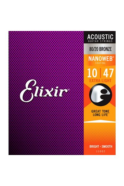 Elixir 11002 سلسلة جيتار نانو ويب برونزية - موديل 80/20، مضاد 10-47