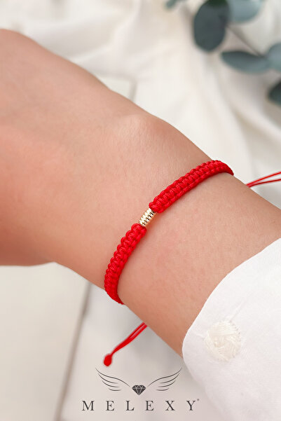 MELEXY 14 Ayar Altın Spiral Kırmızı Makrome Örgü Bileklik