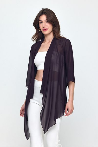 Laranor Plum Shawl Collar Three Quarter Sleeve Chiffon Kimono - Cardigan - Beachwear 25L8034