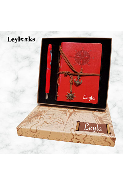 Kişisel Tasarımlar Pusula tasarım deri defter kişiye özel hediye kutusu