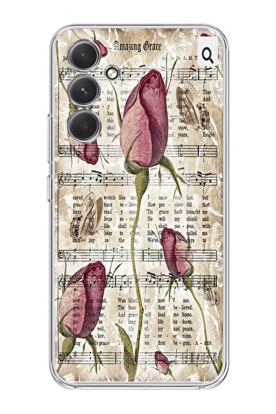 moonset Samsung Galaxy S24 Plus Uyumlu Çiçek ve Notalar Tasarımlı Baskılı Şef...