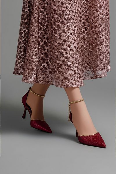 Tasarım Glamorous Stone & Pearl Detailed Lace Overlay Stylish Heeled Shoes Special Design Gold Ankle Strap
