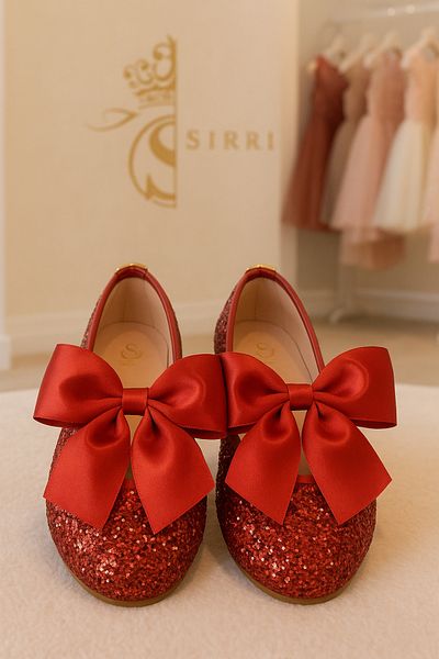 SIRRI Girl's Glittery Bow Ballerina Shoes