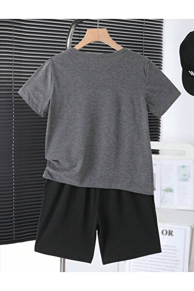 ÇocukçaGiy Tractor Pattern Comfortable Simple Short Sleeve T-Shirt and Shorts Set, Summer