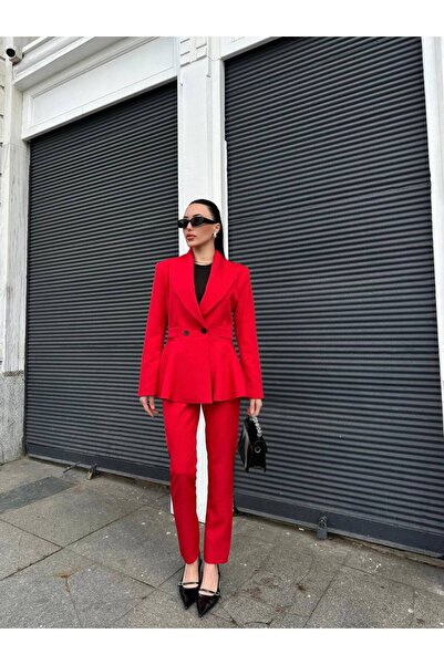 MODAGK Kadın Ikili Tasarım Blazer Ceket Pantolon Takım