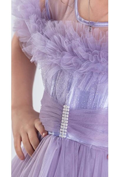 Mnk Baby&Kids Uzun Etek Kız Çocuk Robası Şifon Abiye M00723 LİLA