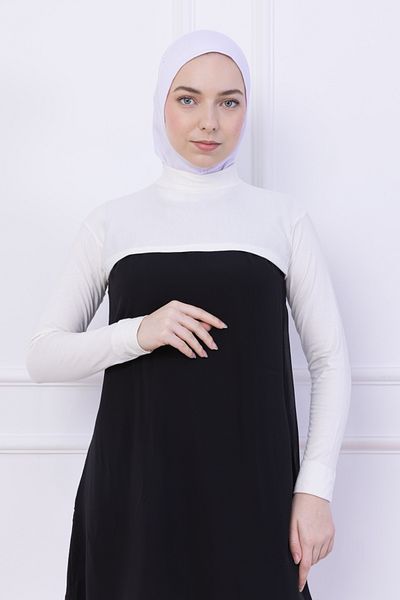Loggia Γυναικείο κορμάκι Hijab Crop Bolero με ζιβάγκο με λαιμόκοψη και μανίκια εκρού - λύκρα