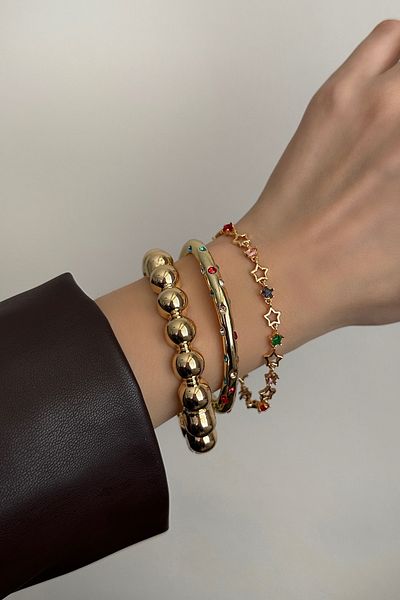 Okko Store Steel Ball Detailed Handcuff Bracelet