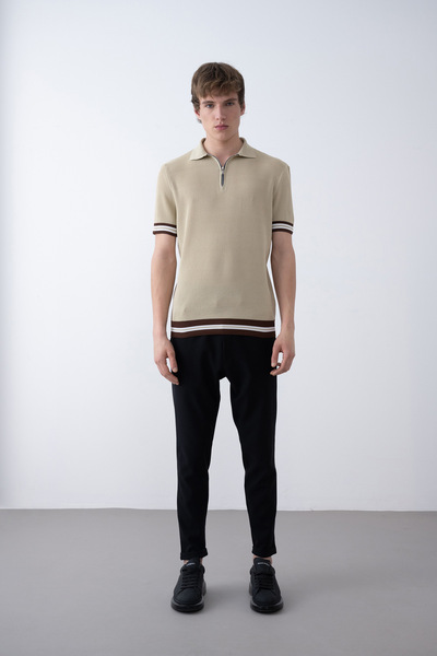 İLKCET MODA Πλεκτό μπλουζάκι με φερμουάρ με πολύχρωμη ρίγα