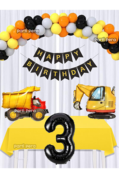 parti pera inşaat Konsept Doğum Günü Balon Seti Süsü Kepçe Folyo Balon Kamyon...
