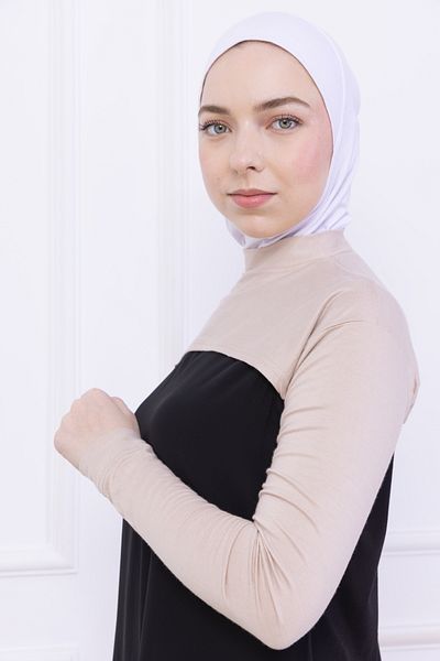 Loggia Γυναικείο κορμάκι Hijab Crop Bolero με ζιβάγκο με λαιμόκοψη μπεζ - Lycra Stand Collar