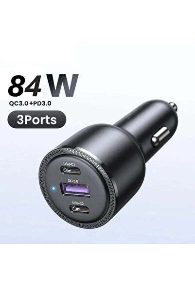 Spon 84W Fast USB C Car Charger Adapter 3 Ports Car Mobile Phone Fast Chargin...