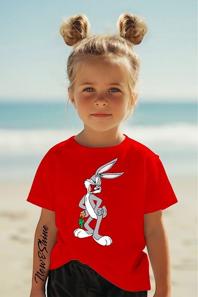 New Shine In Cart 6 and Above Purchases Get 1 T-Shirt as a Gift - Bugs Bunny Printed Oversized Children's T-Shirt