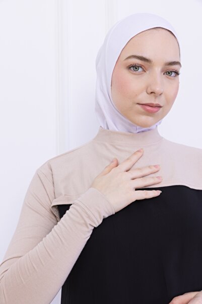 Loggia Γυναικείο κορμάκι Hijab Crop Bolero με ζιβάγκο με λαιμόκοψη μπεζ - Lycra Stand Collar