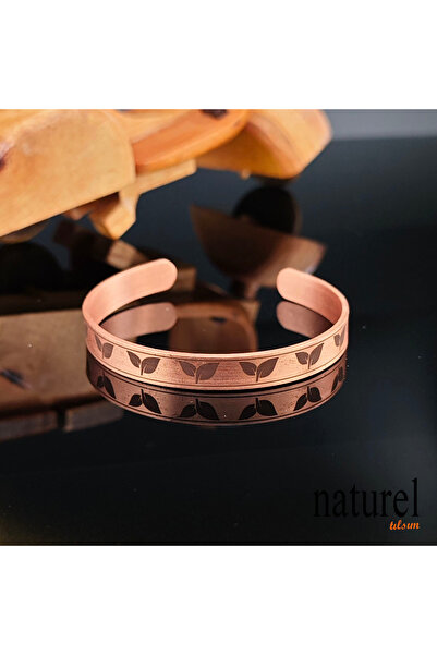 Naturel Tılsım سوار من النحاس النقي مع نمط أوراق الشجر