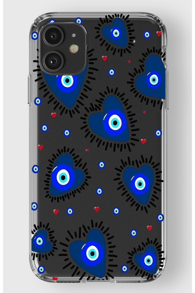 moonset Iphone 11 Uyumlu Nazar Kalpler Tasarımlı Baskılı Şeffaf Telefon Kılıfı