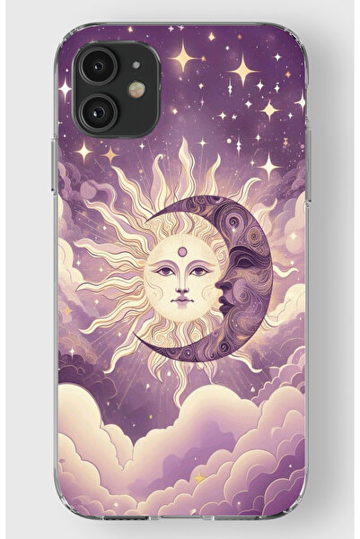 moonset Iphone 11 Uyumlu Ay ve Güneş Tasarımlı Baskılı Şeffaf Telefon Kılıfı