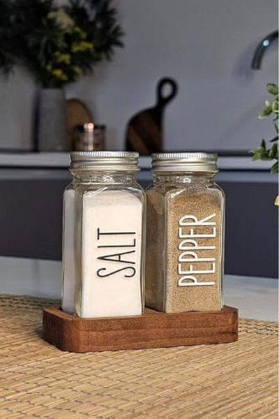 KDROĞLU Leather Glass Salt Shaker Pepper Shaker with Wooden Stand New