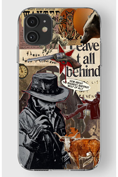 moonset Iphone 11 Uyumlu Kovboy Tasarımlı Baskılı Şeffaf Telefon Kılıfı