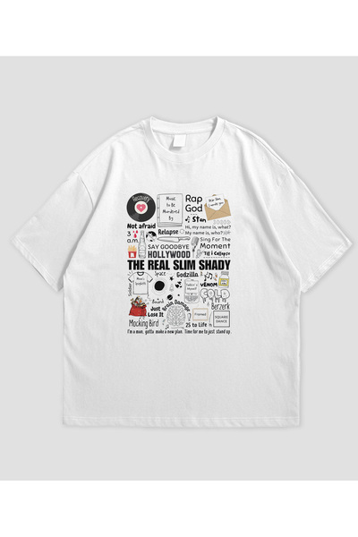SVART WEAR تي شيرت Eminem Discography Design للجنسين كبير الحجم