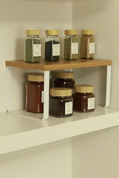 KDROĞLU Plamystical Home Metal Leg Wooden Cabinet Interior Shelf, Plate and Dish Organizer, Kitchen and Bedroom
