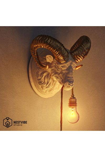DREAM MODE Decorative Gold Horned Ram Head Wall Lamp Stylish and Modern Lighting