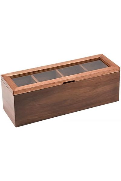 DERİK Htsp Natural Acacia Wood Transparent Lid Wooden Tea Storage Box – Magnetic Lid Po