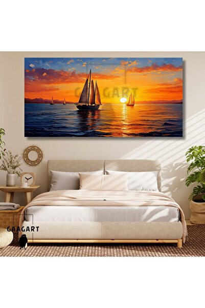 GAAGART Panoramik Kanvas Duvar Tablosu Soyut Yağlı Boya Görünümlü Sunset Yelk...